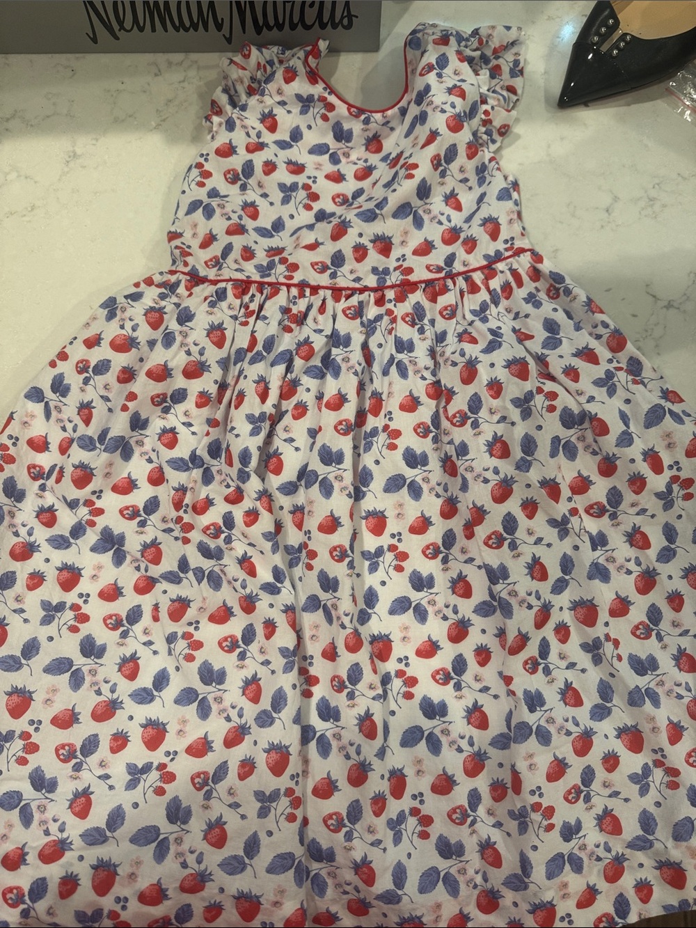 Girls' Red & Blue Strawberry Print Dress